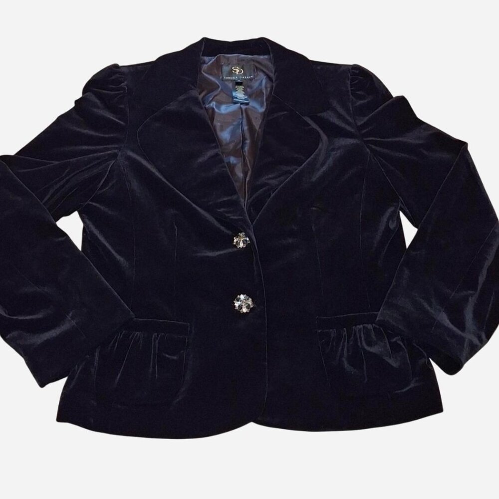 Women's size 12 black velvet blazer designed by Sandra Darren